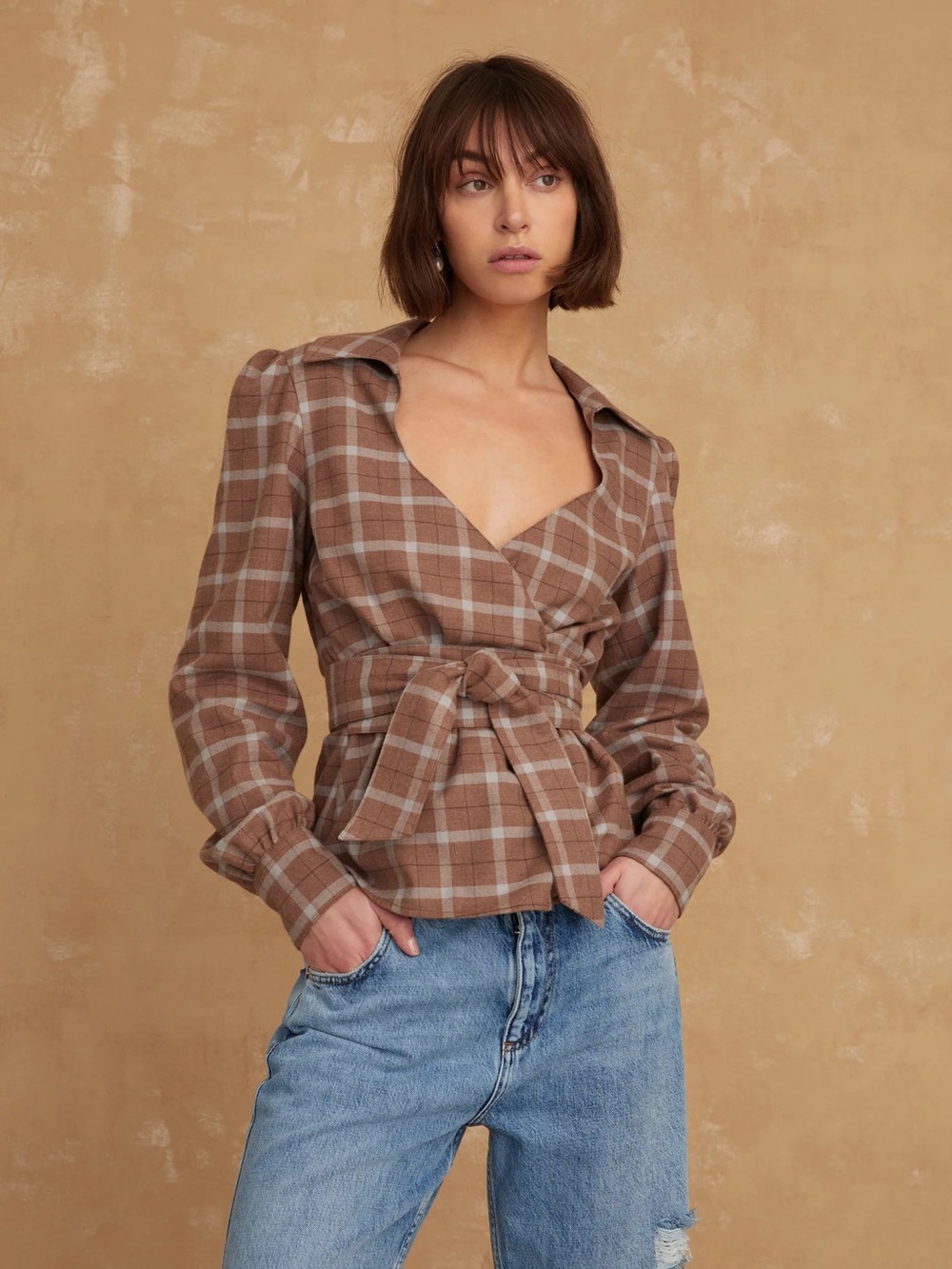 Marissa Webb Wrap Blouse in Brown